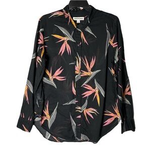 Nwot Country Road Black Birds of Paradise Cotton Voile Button Shirt Women’s M